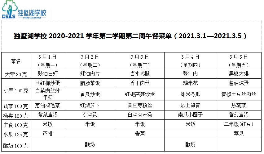 独墅湖学校2020-2021学年第二学期第二周午餐菜单.png